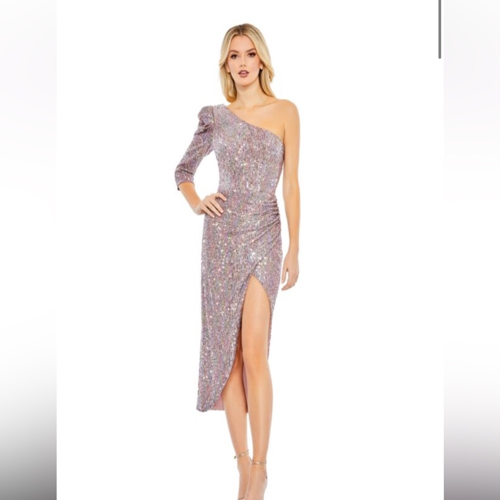 Mac Duggal One-Shoulder Mauve Multicolor Sequin Dress